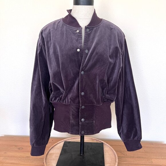 90's Plum - Stretch Velveteen Bomber Jacket - Suzanne Somers - Size Medium - Picture 1 of 11